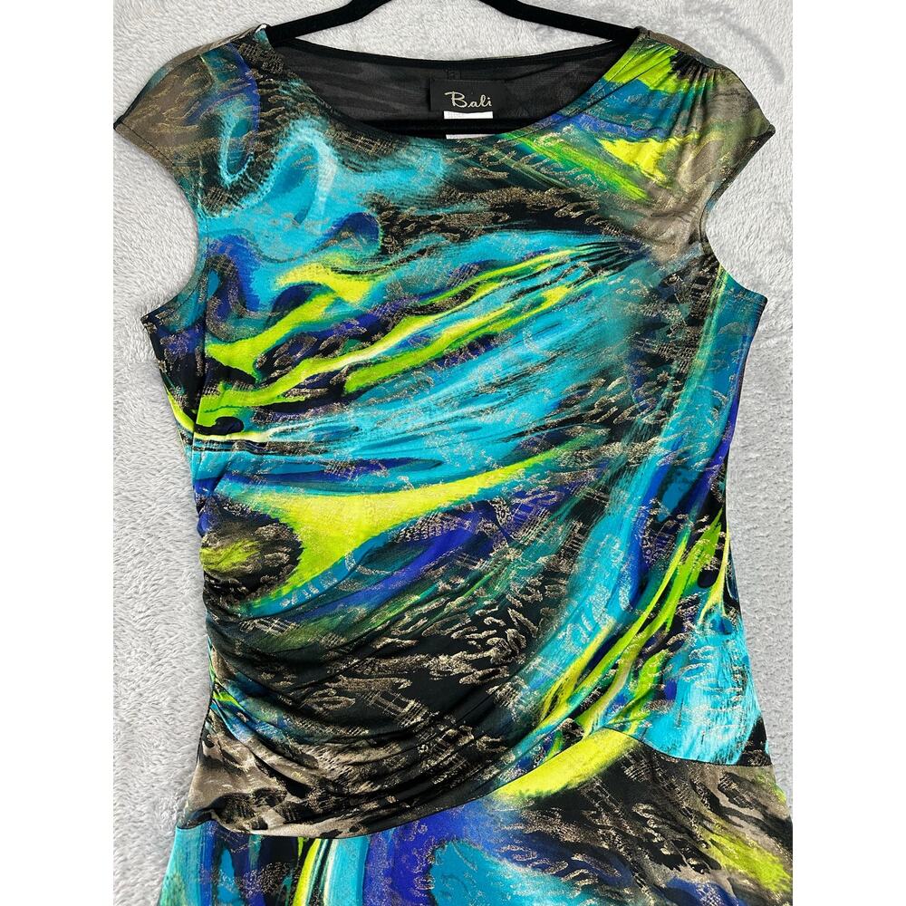 Y2K Vibrant Abstract Animal Print Midi Swing Dress Cap Sleeves Indie Sleaze 12 - Picture 2 of 8